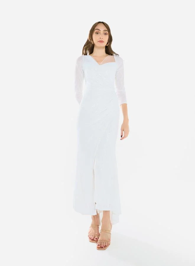 House of Moda Women Sequin Wrap Slit Maxi Dress